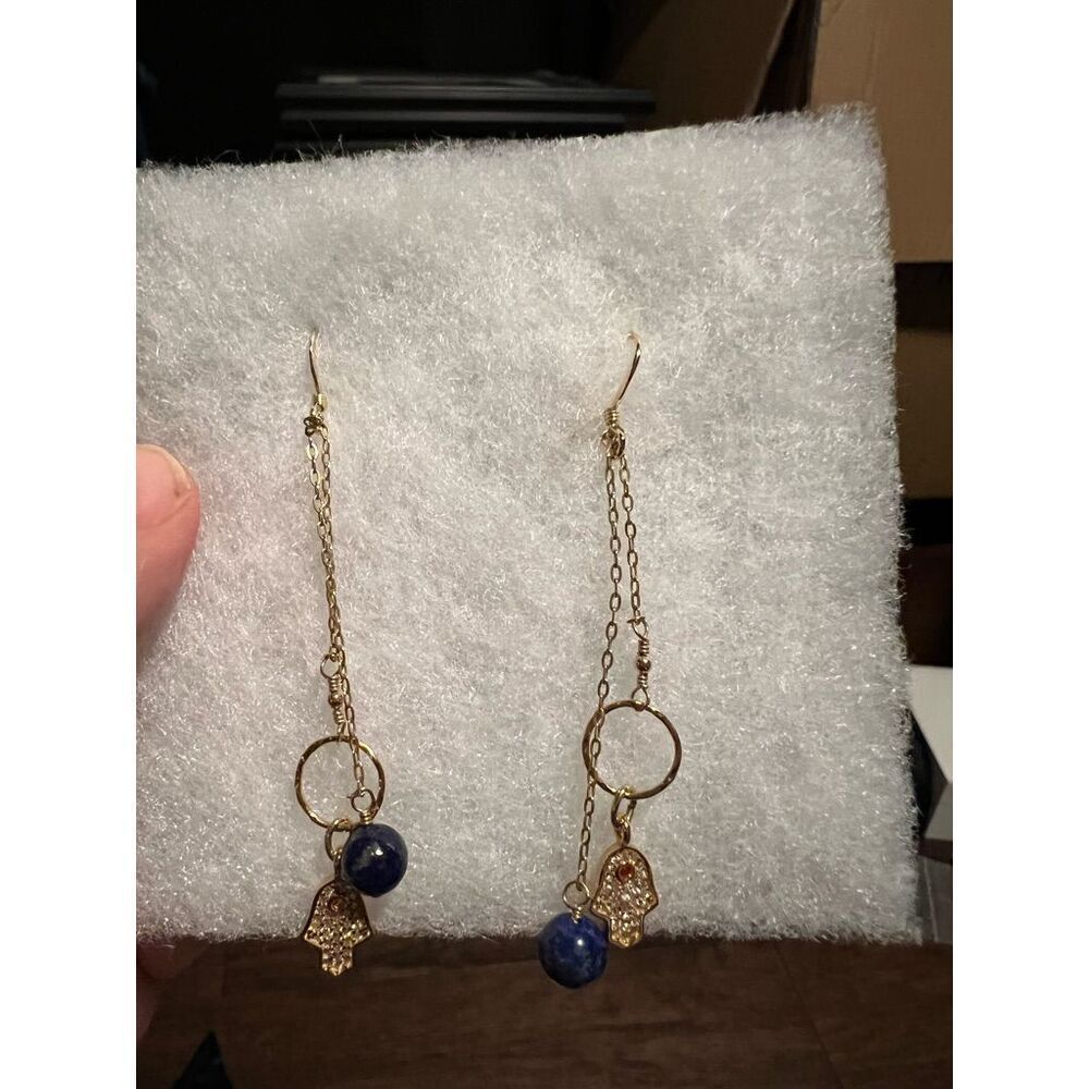 Dangle earrings with stones and ruby - Picture 3 of 3